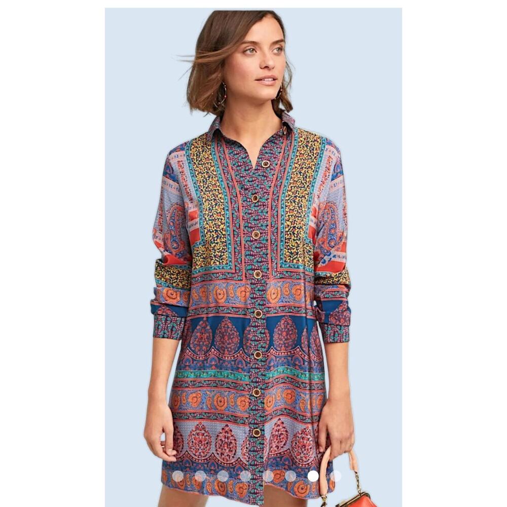Anthropologie Multicolor Printed Midi Shirt Dress